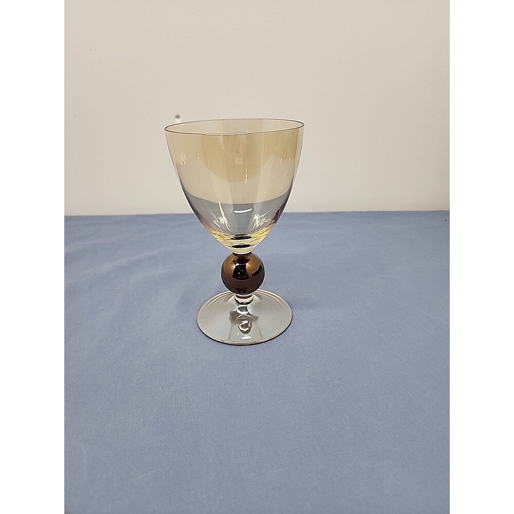 Vintage Krosno Polish Handblown Irradized Amber And Bronze Wine Glass